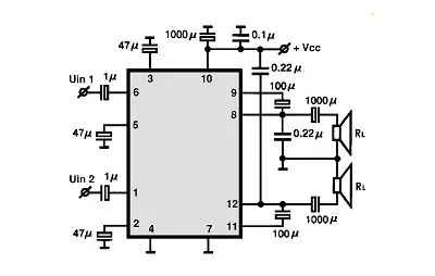 TA7299P electronic component with associated schematic circuit diagram