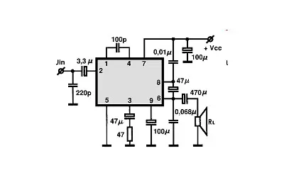 TA7313AP electronic component with associated schematic circuit diagram