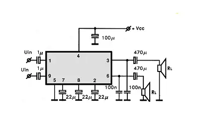 TA7376P electronic component with associated schematic circuit diagram