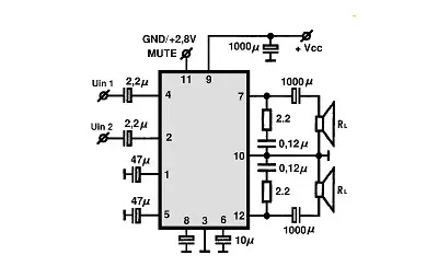 TA8200AH electronic component with associated schematic circuit diagram