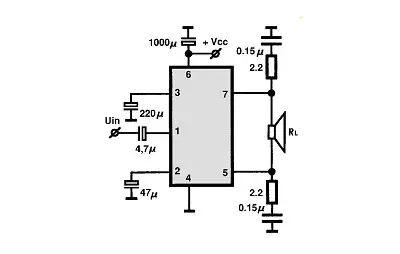 TA8201AK electronic component with associated schematic circuit diagram