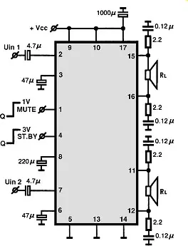 TA8205AH electronic component with associated schematic circuit diagram