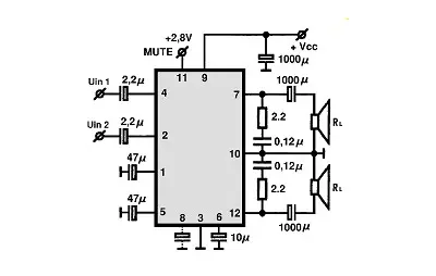 TA8216H electronic component with associated schematic circuit diagram