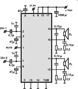 TA8221AH electronic component with associated schematic circuit diagram