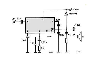 TBA1908A electronic component with associated schematic circuit diagram