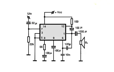 TBA641B electronic component with associated schematic circuit diagram