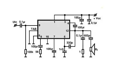 TBA800 electronic component with associated schematic circuit diagram