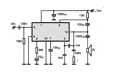 TCA120 electronic component with associated schematic circuit diagram