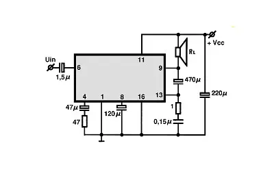 TCA760B electronic component with associated schematic circuit diagram