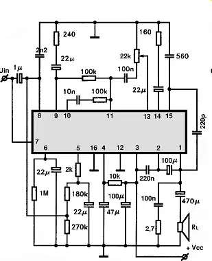 TDA1016 electronic component with associated schematic circuit diagram