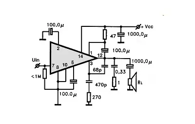 TDA1042 electronic component with associated schematic circuit diagram