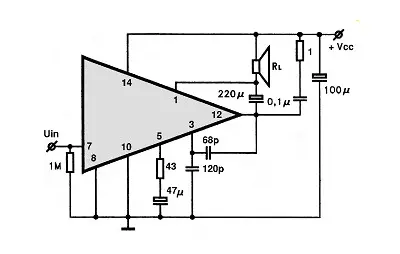 TDA1051 electronic component with associated schematic circuit diagram