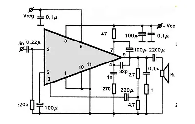 TDA1100SP electronic component with associated schematic circuit diagram