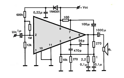 TDA1111SP electronic component with associated schematic circuit diagram