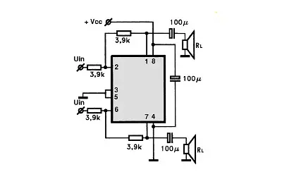 TDA1308T electronic component with associated schematic circuit diagram